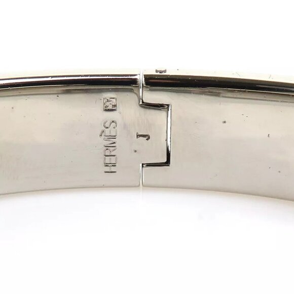 Auth HERMES Clic Clac H Bangle Bracelet Silver/Off White Metal/Enamel - Picture 9 of 16